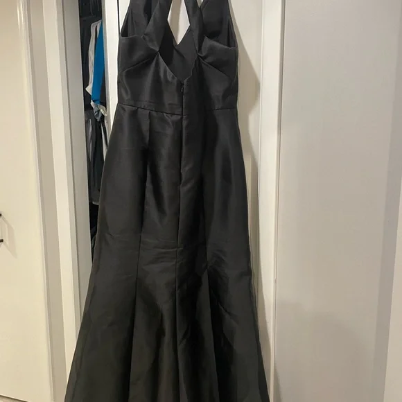 Alfred Sung Halter Satin Tumpet High Slit Gown Dress - Picture 5 of 6